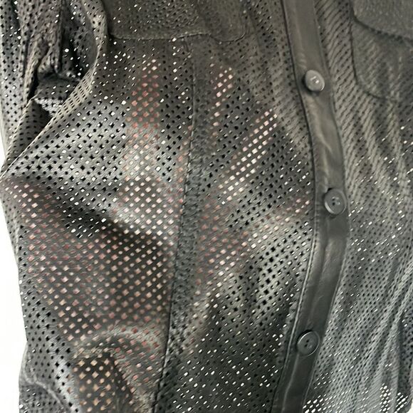 David Meister Genuine Leather Net Style Shirt - Picture 4 of 7